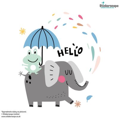 Fun elephant wall sticker on a plain white background