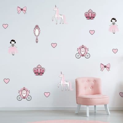 Princesses wall sticker pack perfect for creating a princess theme in your child's bedroom or playroom