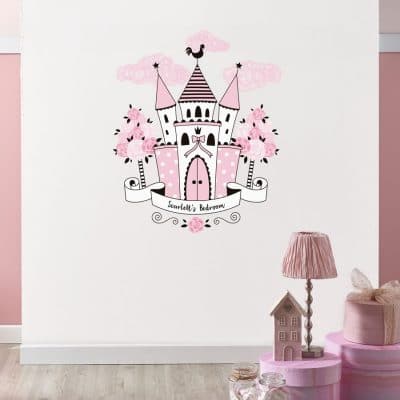 Personalised princess castle wall sticker perfect for creating a princess themed child's bedroom or playroom