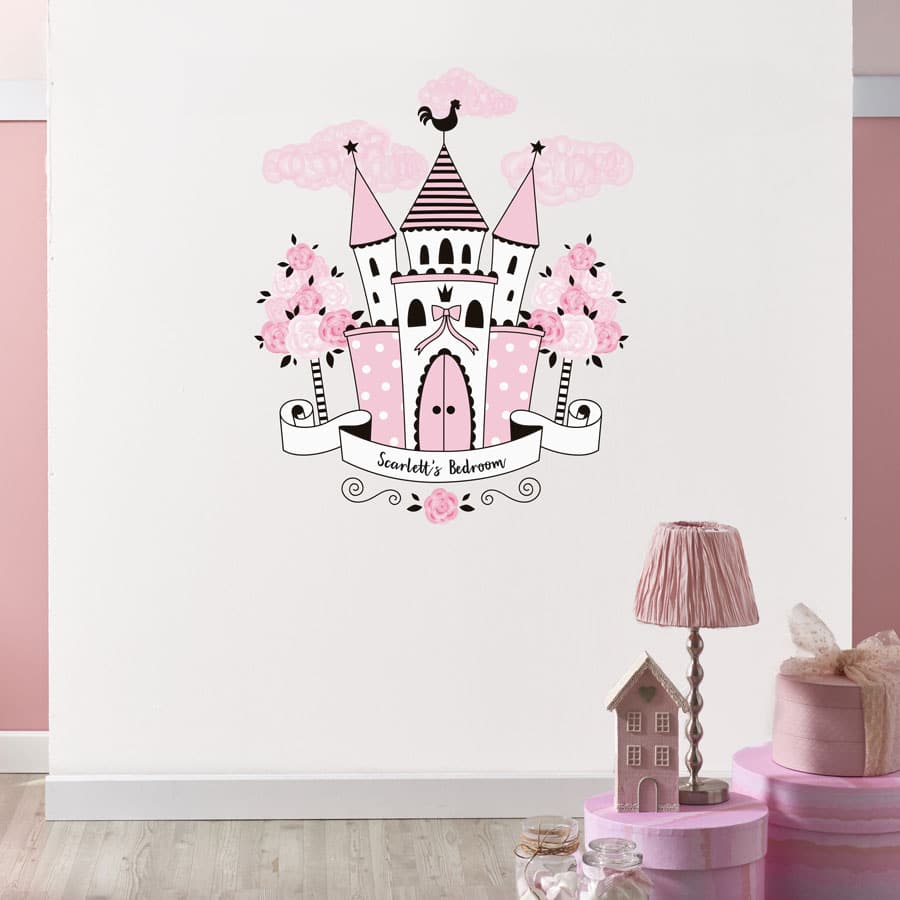 Personalised princess castle wall sticker perfect for creating a princess themed child's bedroom or playroom