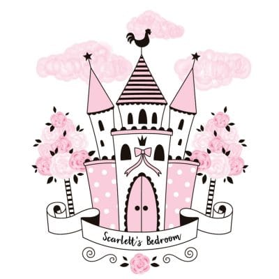 Personalised princess castle wall sticker on a white background
