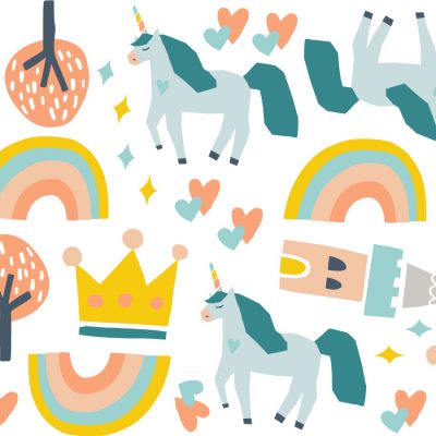 Unicorns and castles wall stickers sheet layout