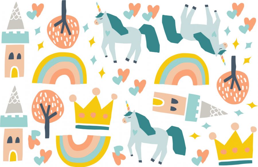 Unicorns and castles wall stickers sheet layout