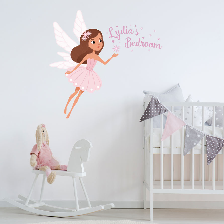 Personalised sparkly fairy wall sticker perfect for creating a fairy themed child's bedroom or playroom