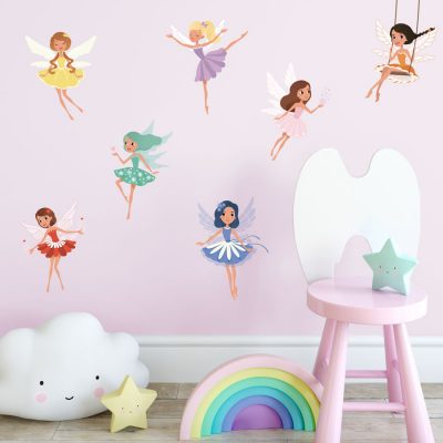 Colourful fairy wall stickers perfect for creating a fun fairy themed child's bedroom or playroom