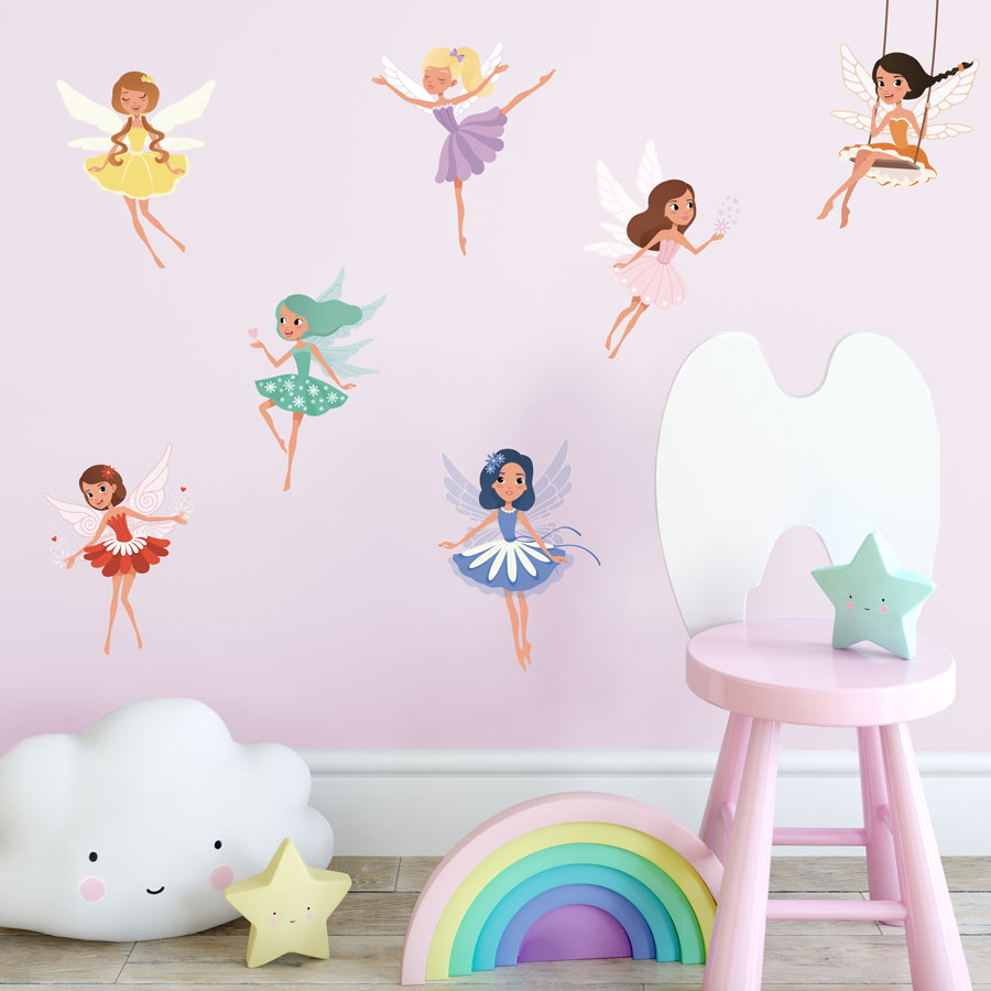 Colourful fairy wall stickers perfect for creating a fun fairy themed child's bedroom or playroom