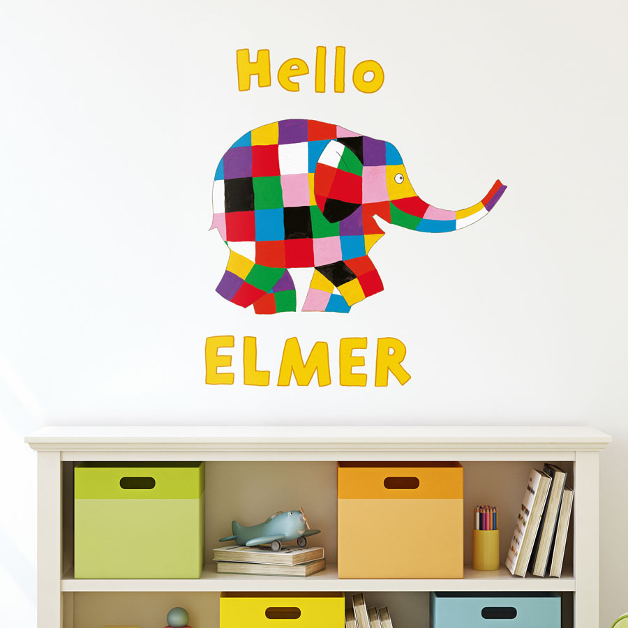 Hello Elmer wall sticker (Large size) perfect for creating an Elmer theme in your child's bedroom or playroom