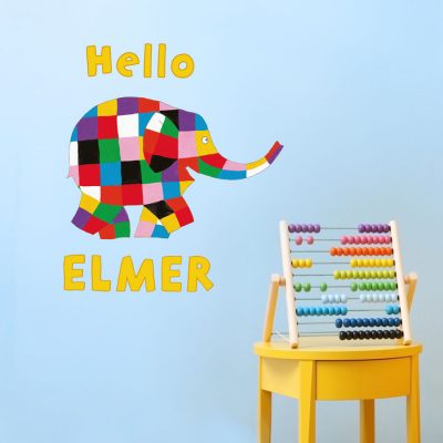 Hello Elmer wall sticker (Regular size) perfect for creating an Elmer theme in your child's bedroom, playroom or nursery