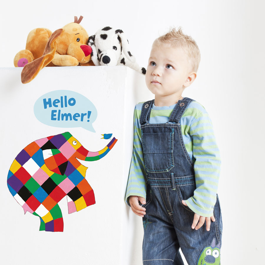 Hello Elmer wall sticker (Regular size) perfect for creating an Elmer theme in your child's bedroom, playroom or nursery