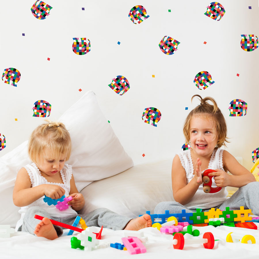 Elmer colourful stickaround pack is a great way to add a contemporary Elmer theme to your child's room by simply dotting across a plain painted wall