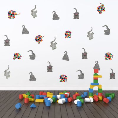 Elmer and elephants stickaround pack is a great way to add a contemporary Elmer theme to your child's room by simply dotting across a plain painted wall