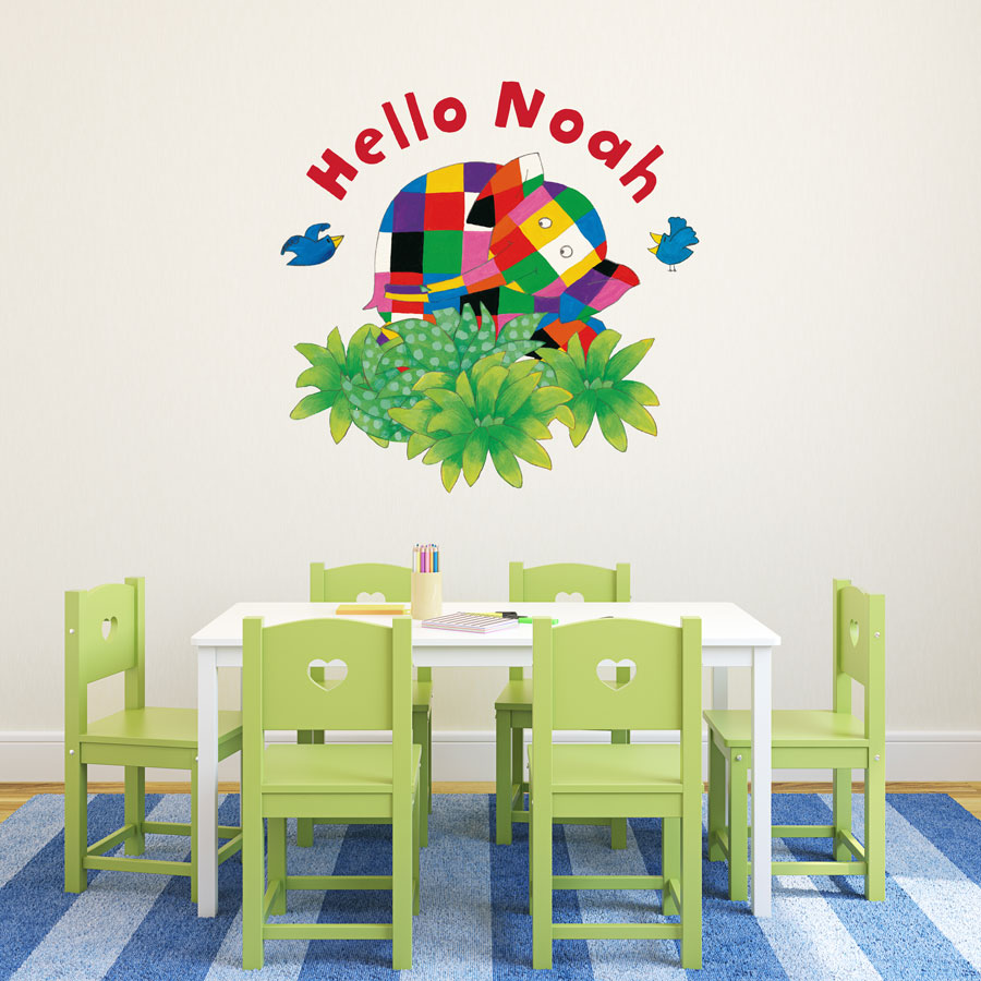 Personalised hello Elmer wall sticker (Large size) a perfect way to add a unique design to create an Elmer themed bedroom or playroom for fans of the popular children's book