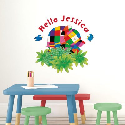 Personalised hello Elmer wall sticker (Regular size) a perfect way to add a unique design to create an Elmer themed bedroom or playroom for fans of the popular children's book