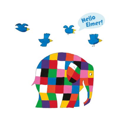 Elmer the Patchwork Elephant window sticker on a white background