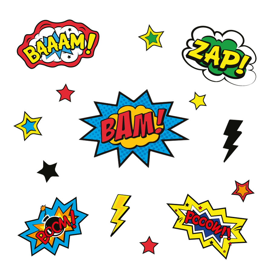 Comic book wall stickers on a white background