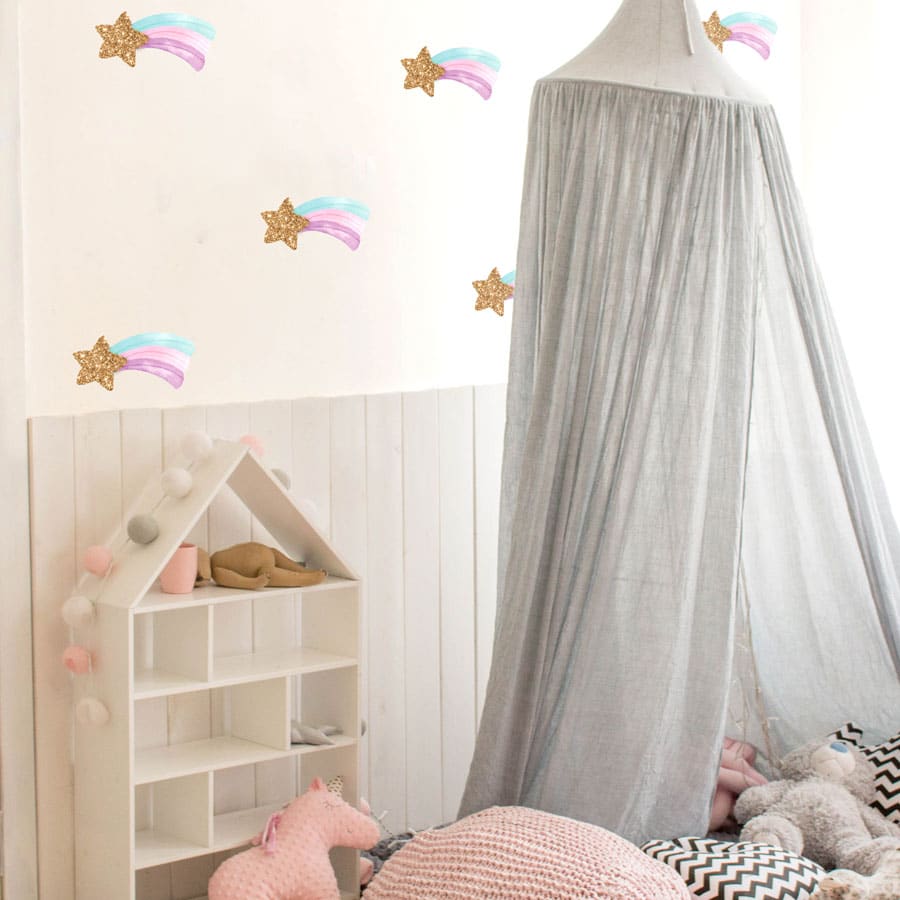 Shooting star wall sticker pack perfect for creating a pastel theme room.