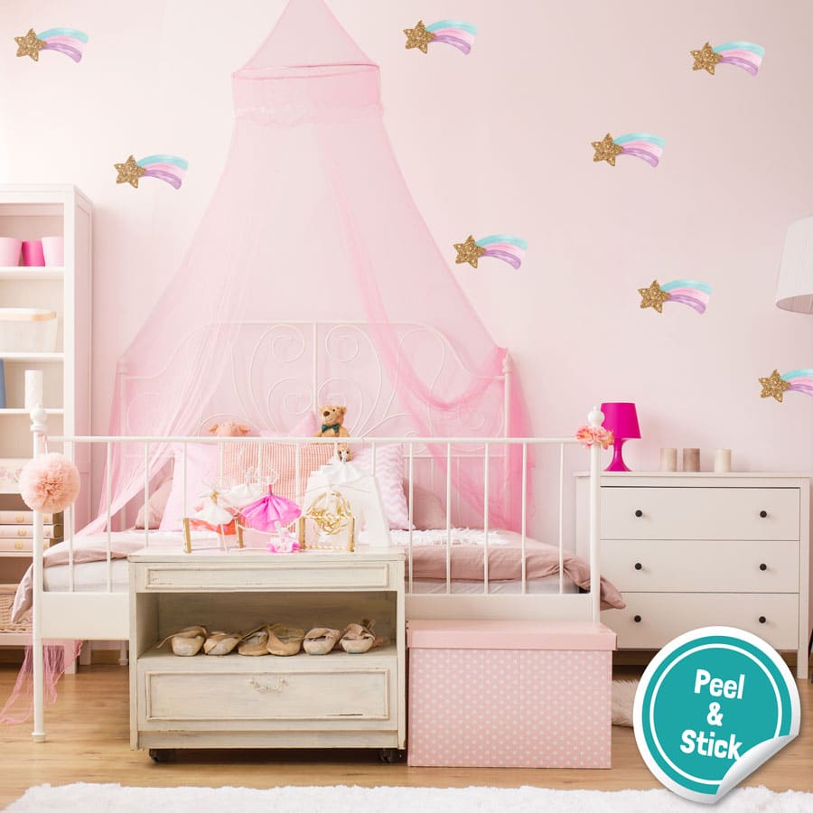Shooting star wall sticker pack perfect for creating a pastel theme room.