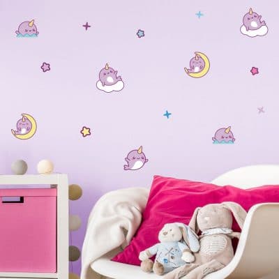 Narwhal wall stickers are a perfect way to decorate your child's bedroom, playroom or nursery with a cute, underwater theme