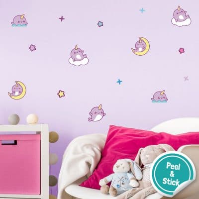 Narwhal wall stickers are a perfect way to decorate your child's bedroom, playroom or nursery with a cute, underwater theme