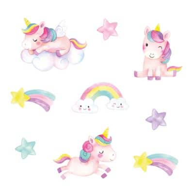 Unicorn and stars wall stickers on a white background