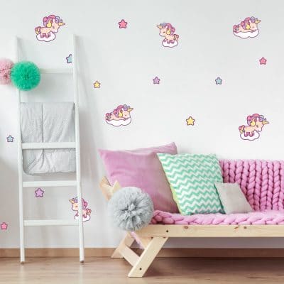 This cute unicorn wall sticker pack is a great way to accessorise a unicorn themed bedroom.