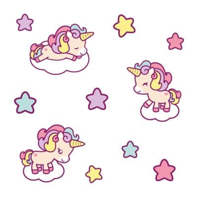 Cute unicorn wall sticker pack on a white background