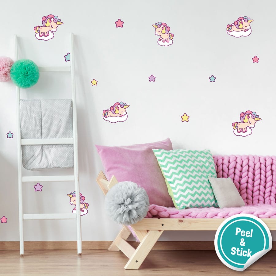 This cute unicorn wall sticker pack is a great way to accessorise a unicorn themed bedroom.