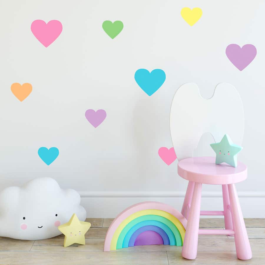 rainbow heart wall stickers from our peel and stick collection quick and easy to apply to decorate your childs room