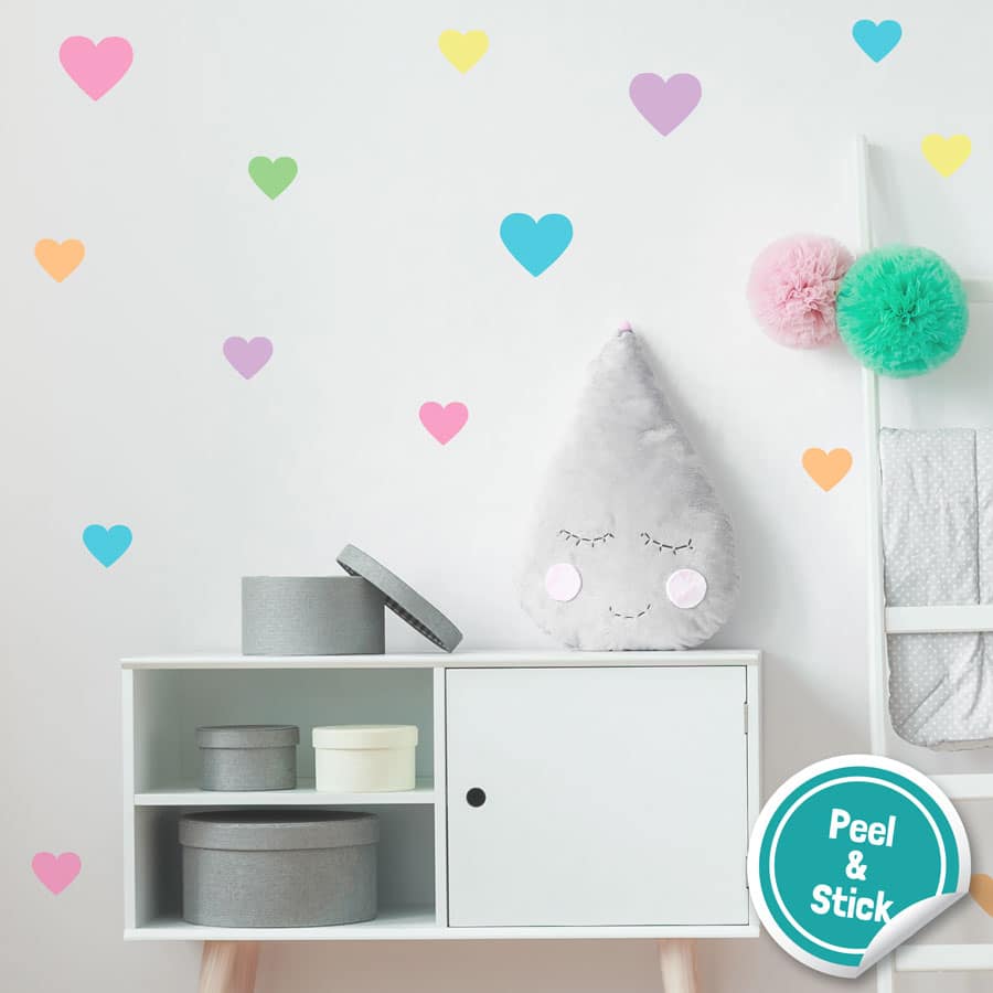 rainbow heart wall stickers from our peel and stick collection quick and easy to apply to decorate your childs room