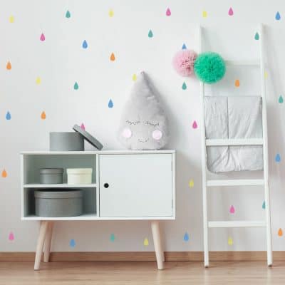 Colourful raindrop wall stickers (Option 1) perfect for decorating a child's bedroom simply peel and stick