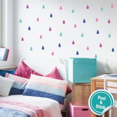 Colourful raindrop wall stickers (Option 2) perfect for decorating a child's bedroom simply peel and stick