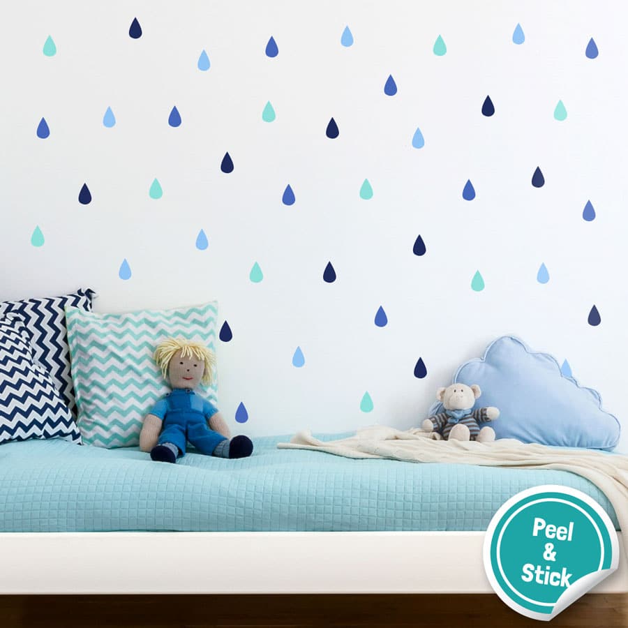 Colourful raindrop wall stickers (Option 3) perfect for decorating a child's bedroom simply peel and stick