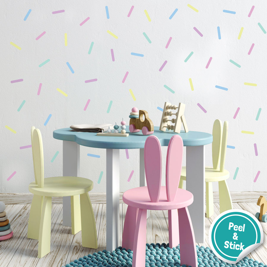 Sprinkle wall stickers (Pastel) are perfect for decorating your child's room with a simple colourful theme