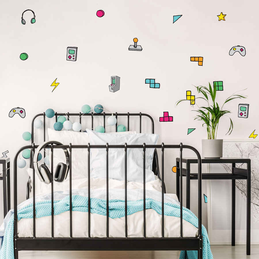 Gaming wall stickers perfect for decorating your child's bedroom with a retro gaming theme