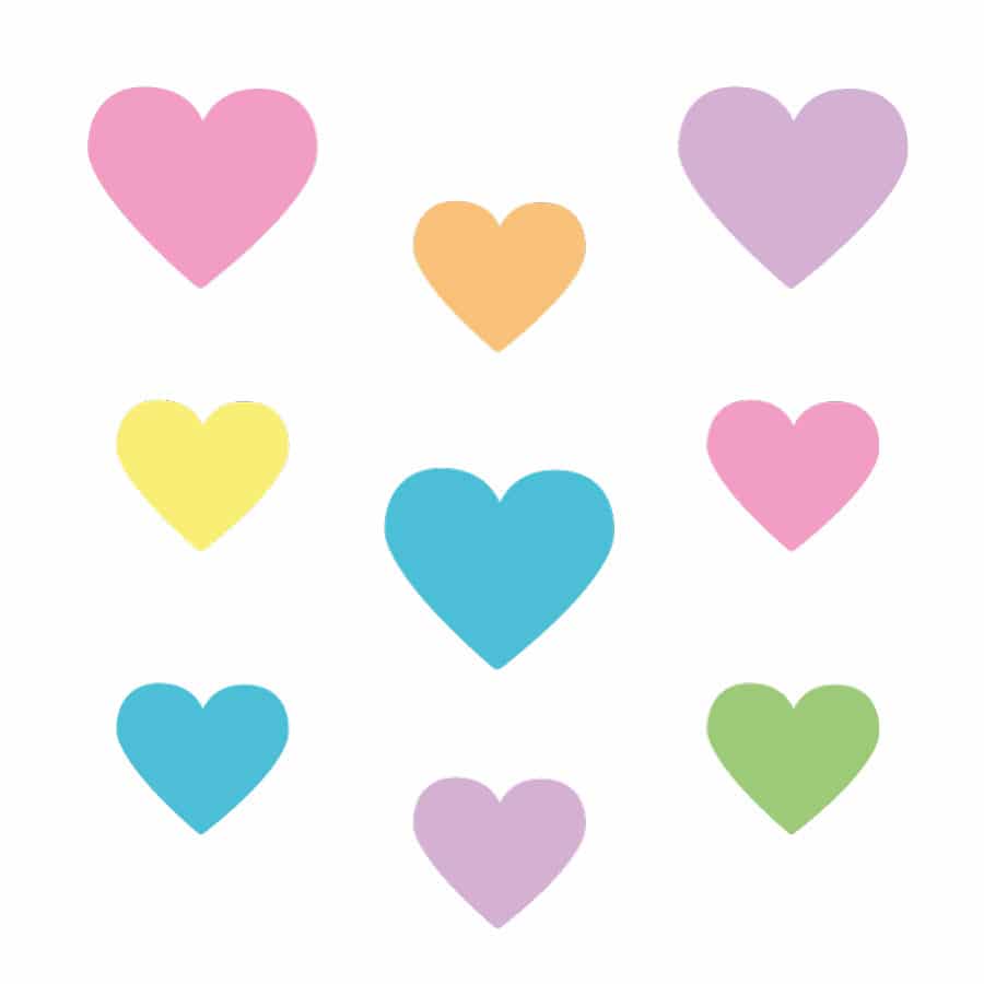 Rainbow heart window stickers on a white background
