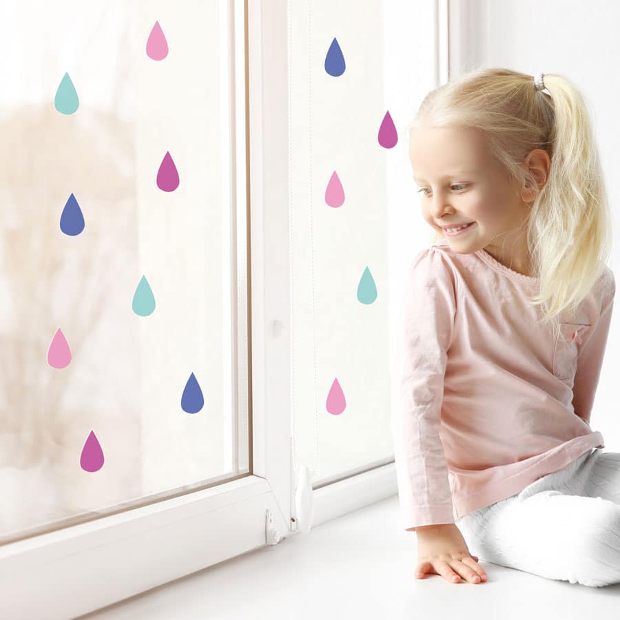 Colourful raindrop window stickers quick and easy to apply to decorate your childs room. (Option 2)