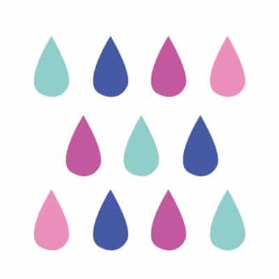 Colourful raindrop window stickers on a white background (Option 2)