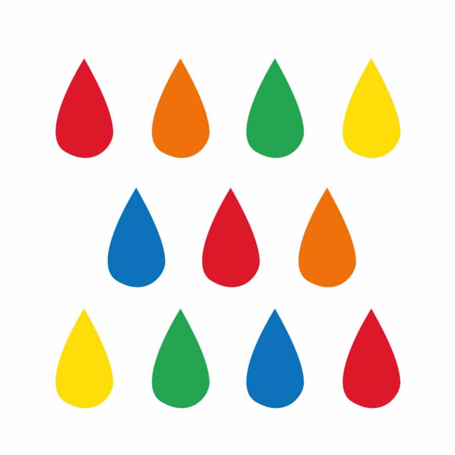 Colourful raindrop window stickers on a white background (Option 4)