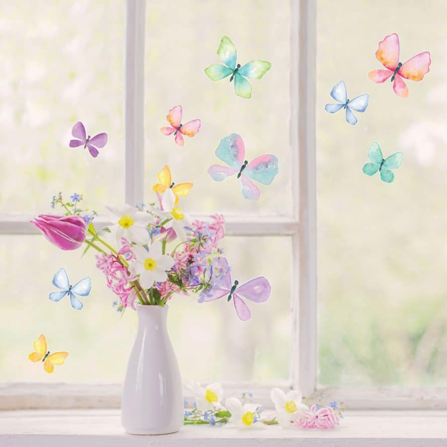 Watercolour butterfly window stickers quick and easy to apply to decorate your windows.