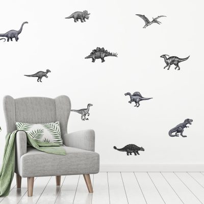 Dinosaur stickaround wall sticker pack (Greyscale) perfect for decorating a childs room with a dinosaur theme