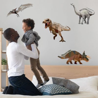 Geometric named dinosaur wall stickers (Regular size) perfect for creating a contemporary dinosaur theme in your childs bedroom