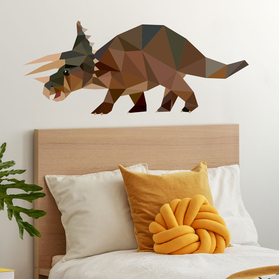 Geometric Triceratops wall sticker perfect for adding a contemporary dinosaur theme to your childs bedroom