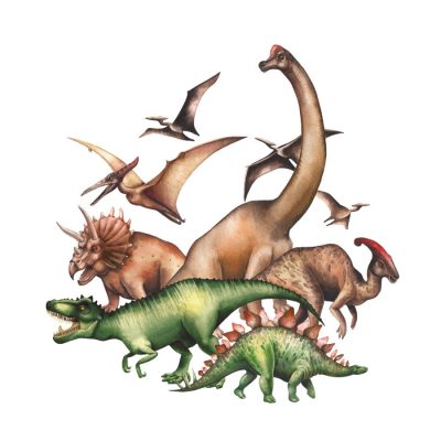 Jurassic dinosaur group wall sticker on a white background