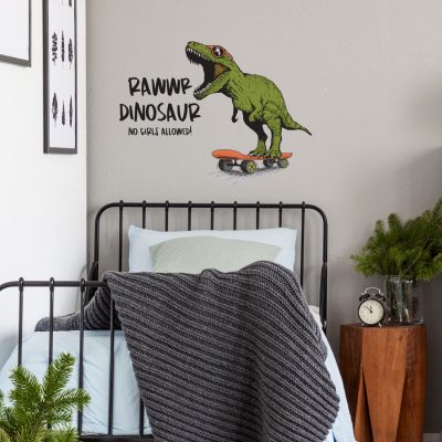 Rawwr dinosaur - no girls allowed wall sticker (Large size) perfect for creating a fun modern dinosaur theme for your child's bedroom or playroom