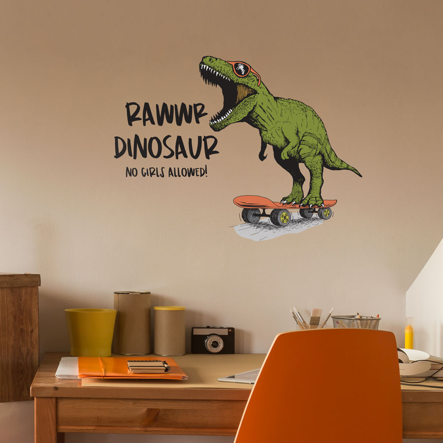 Rawwr dinosaur - no girls allowed wall sticker (Regular size) perfect for creating a fun modern dinosaur theme for your child's bedroom or playroom