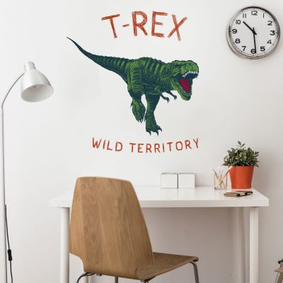 T-Rex wild territory wall sticker (Large size - multicolour) perfect for a creating a modern dinosaur themed bedroom
