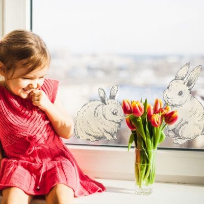 Sketched bunny window stickers perfect for decorating your windows this Easter