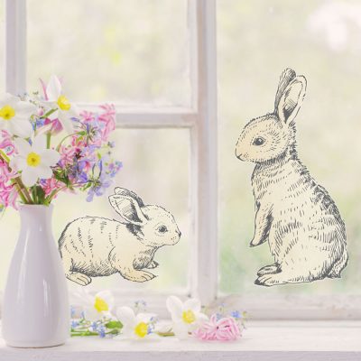 Sketched bunny window stickers perfect for decorating your windows this Easter