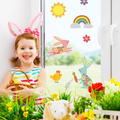 Bunnies and rainbow window stickers perfect for decorating your child's windows this Easter time