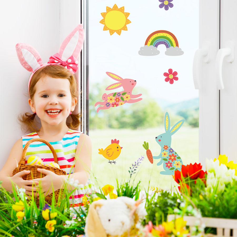 Bunnies and rainbow window stickers are part of our Easter window stickers collection, perfect for decorating your house this spring with an Easter theme